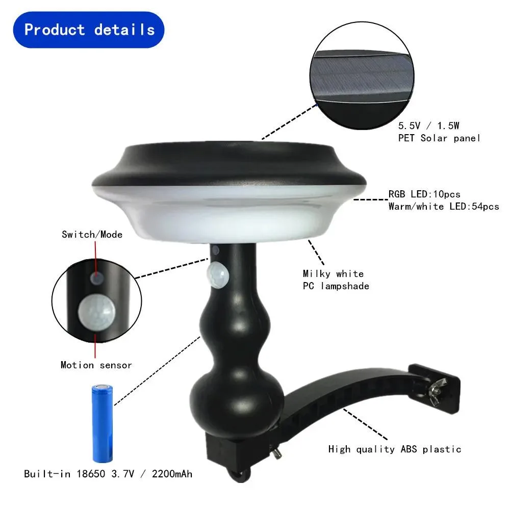 LED outdoor solar lamp with 4 modes